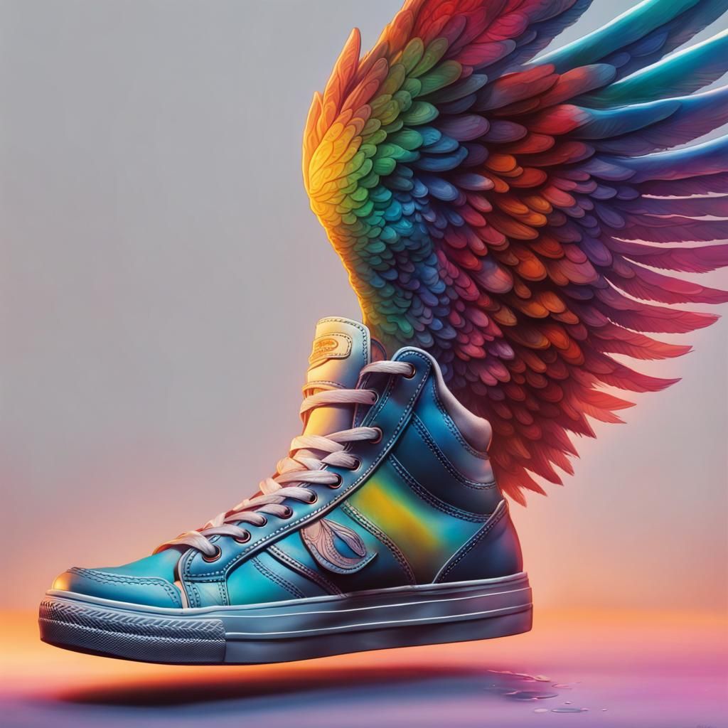 Hyperrealistic Winged Feet in Splash Art Style