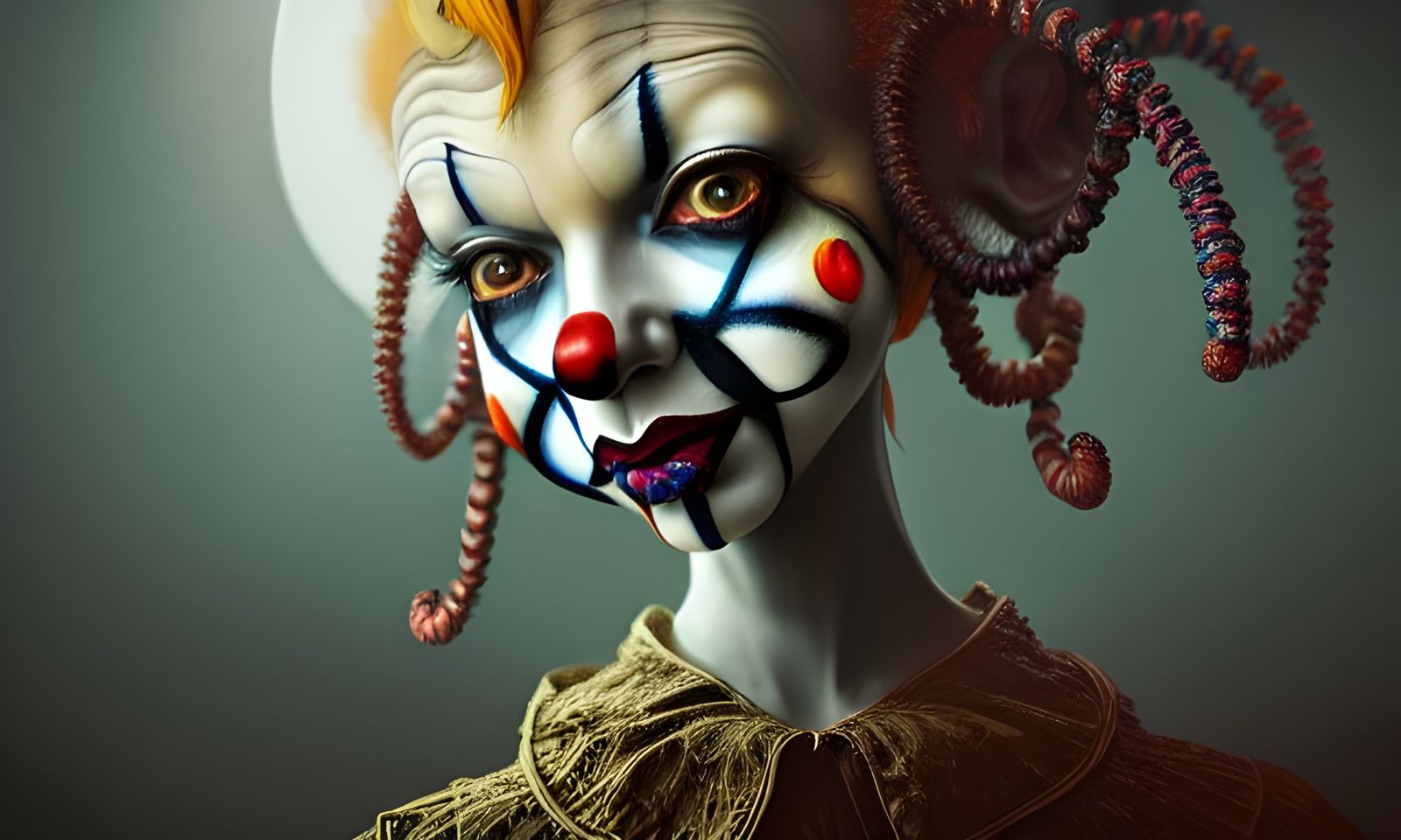Creepy Clown Girl in Elaborate Costume