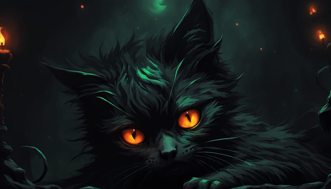 Eldritch Kitten with Glowing Eyes in Gothic Style
