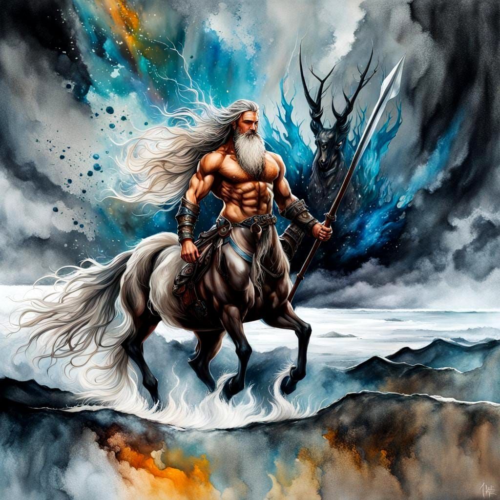 Epic Viking Centaur Galloping on the Sea in Fantasy Art