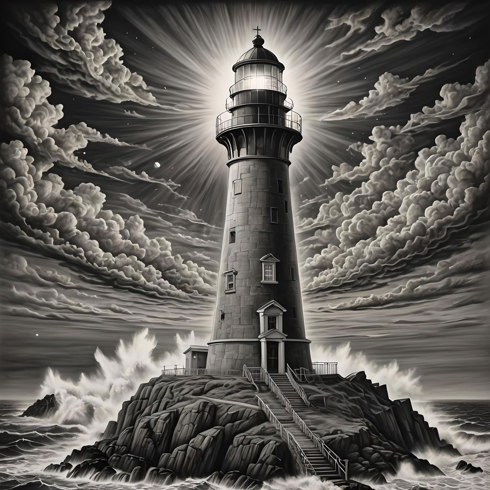 Detailed Charcoal Drawing of Topaz Lighthouse