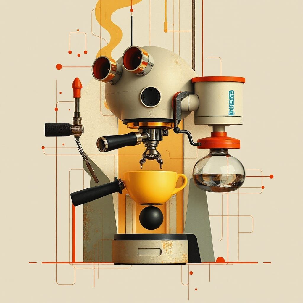 Cyborg Coffee Machine in Abstract Art