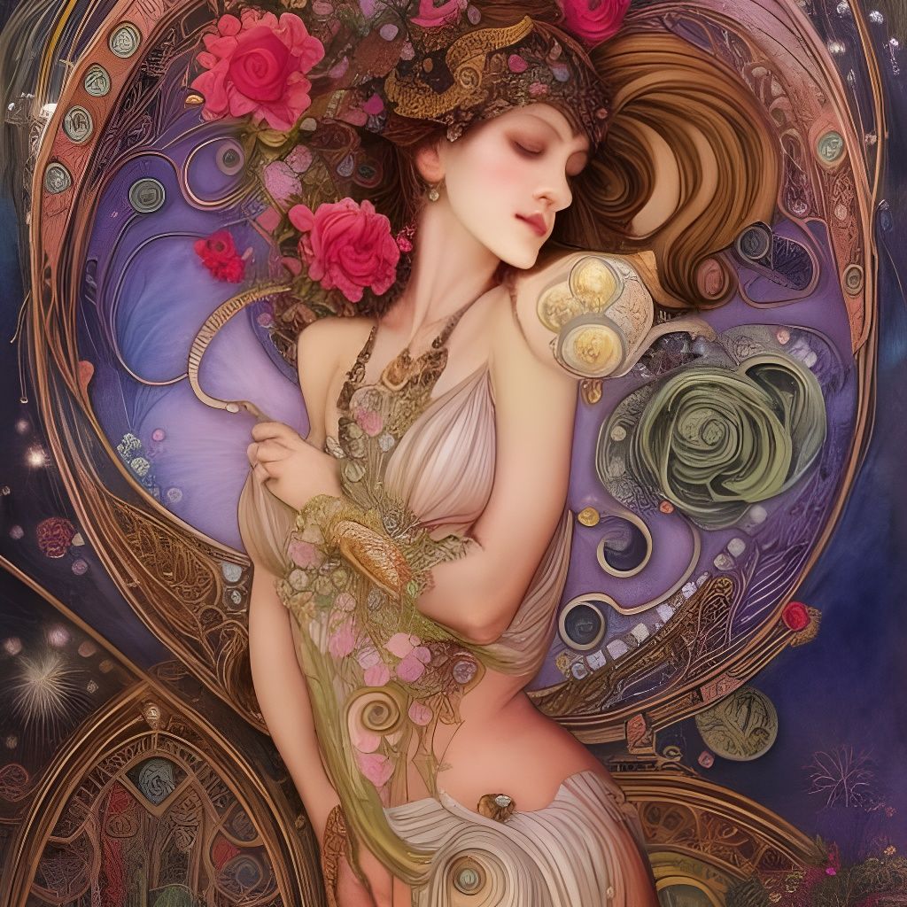 Radiant Goddess in Floral Ecstasy: Watercolor Art