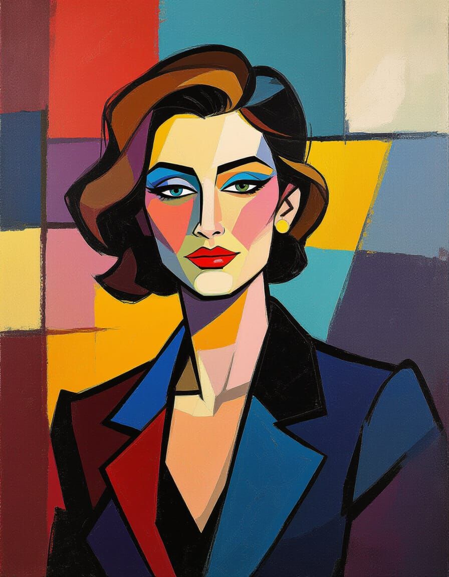 Abstract Expressionist Portrait of a Confident Woman