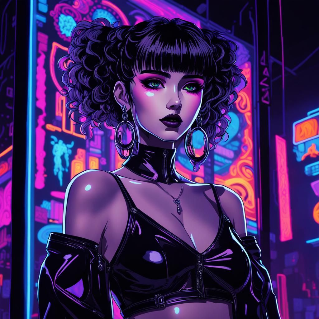 Neon Gothic Anime Girl in Cyberpunk Style