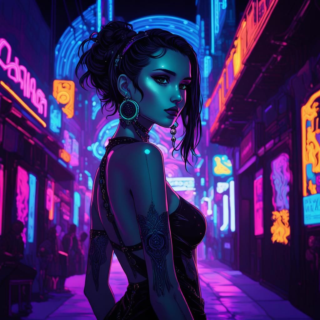 Neon Gothic: Anime Girl in a Futuristic Festival