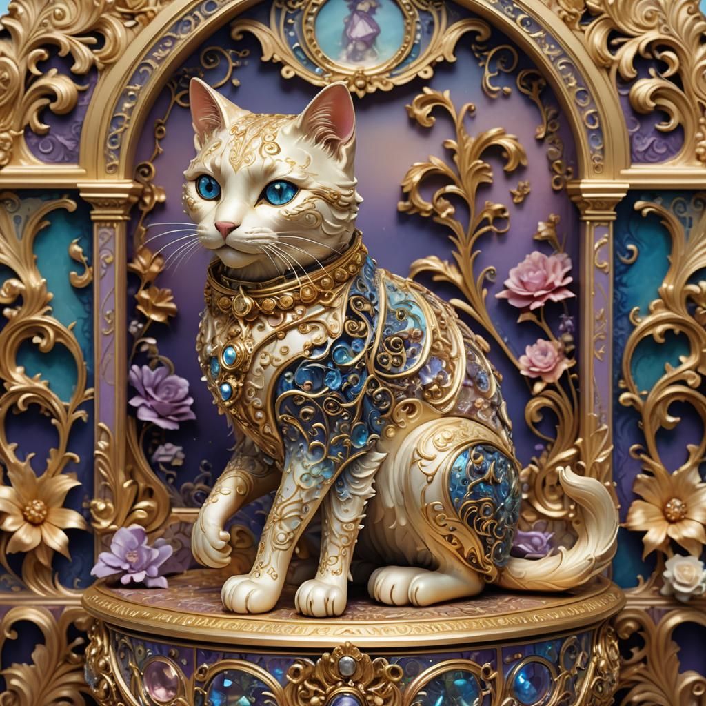 Rococo Cat Music Box: Baroque Fantasy Art