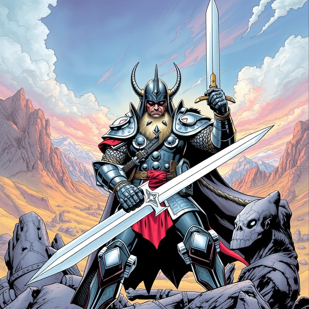 Armored Tri-Klops in Heroic Comic Book Style