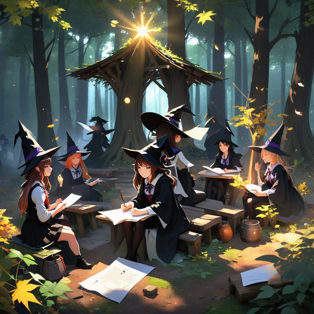Forest School: A Young Witch in Anime Style