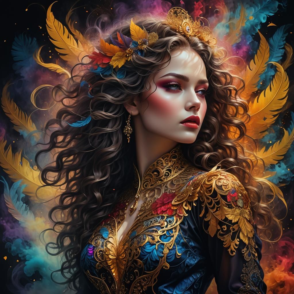 Woman Surrounded by Swirling Smoke in Magic Realism