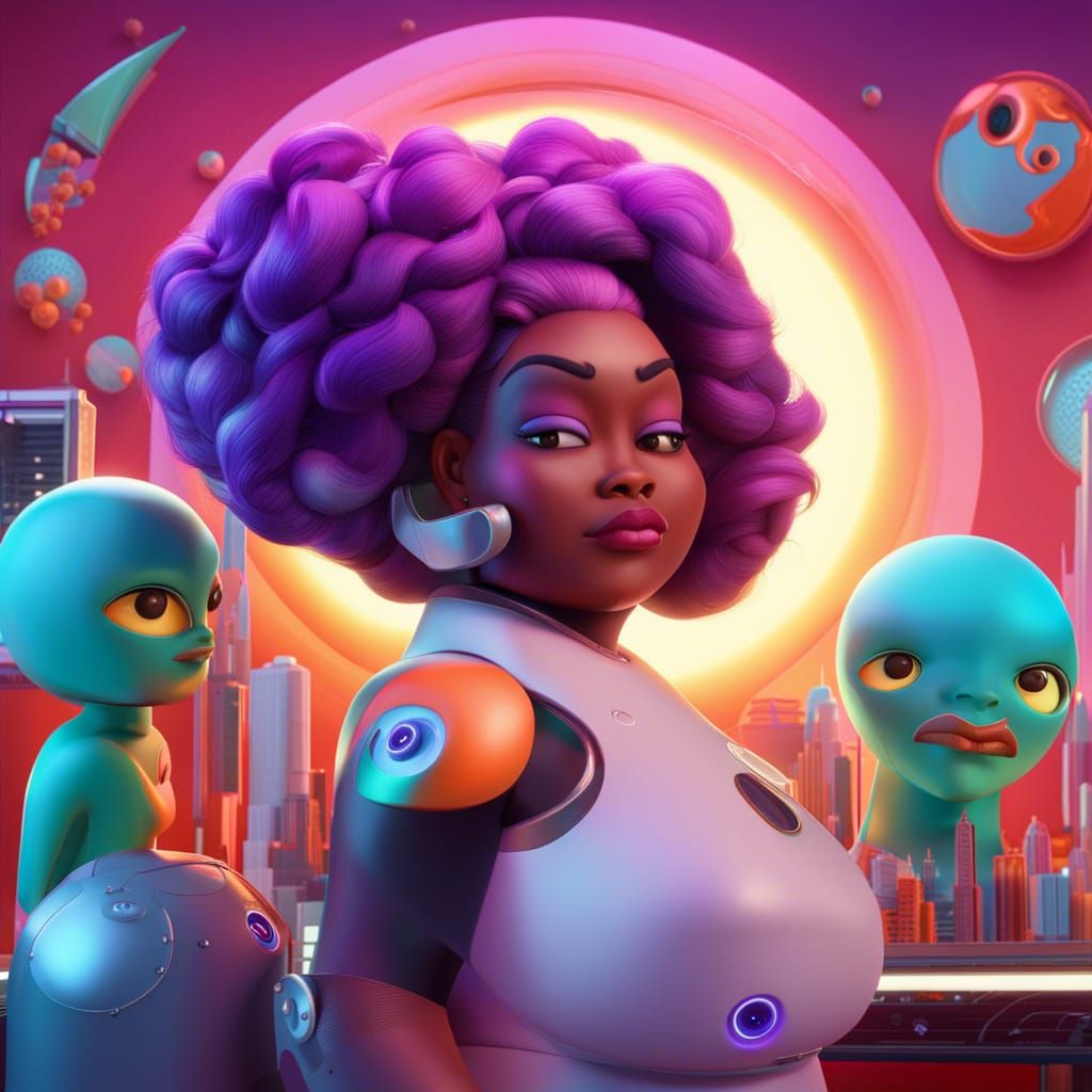 Futuristic Hair Salon with Martian Supergoddesses: 3D Art
