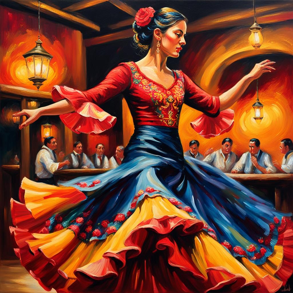 Flamenco Dancer in Traditional Dress, Fauvist Expressionism