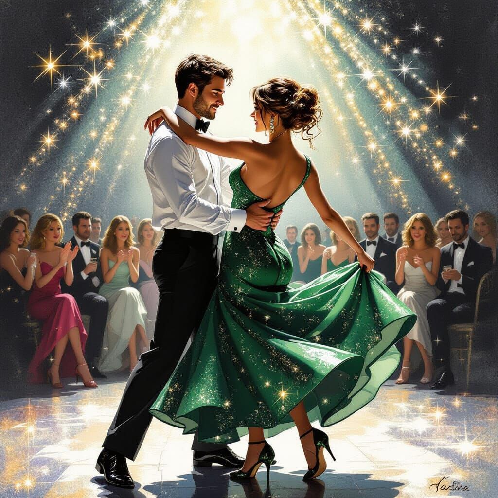 Ballroom Dancers in Charcoal Drawing Style