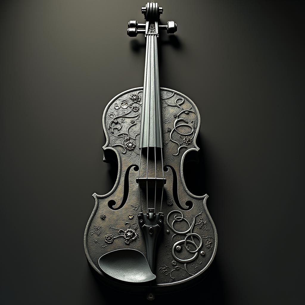 Ornate Cast Iron Violin in Biomechanical Style