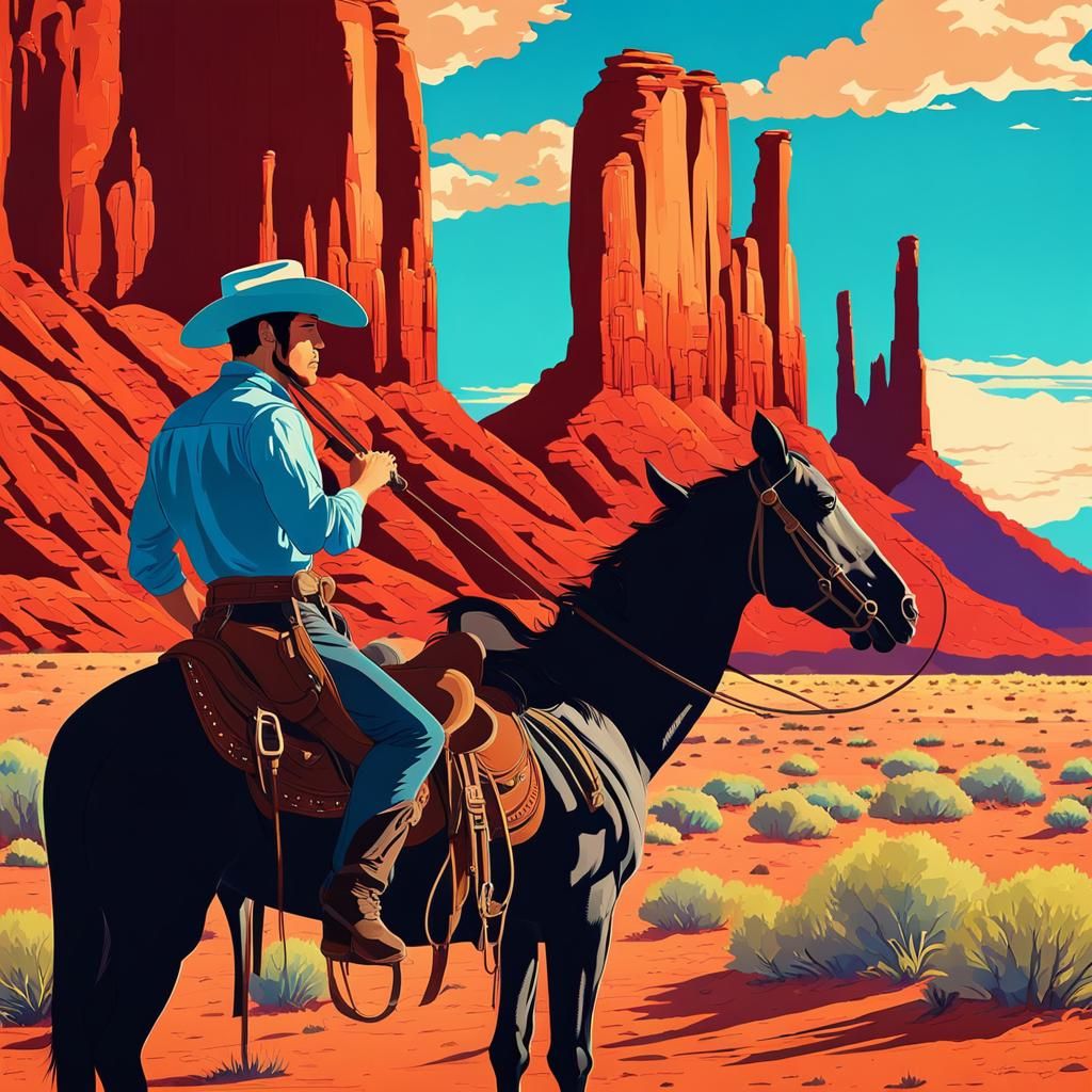 Gay Cowboy Kiss in Monument Valley: Hyperdetailed Western Ro...