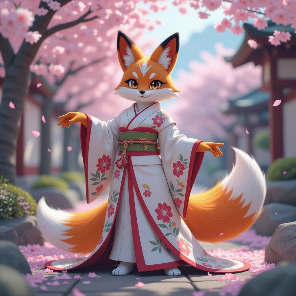 Renamon in Japanese Attire, 3D Anime Art