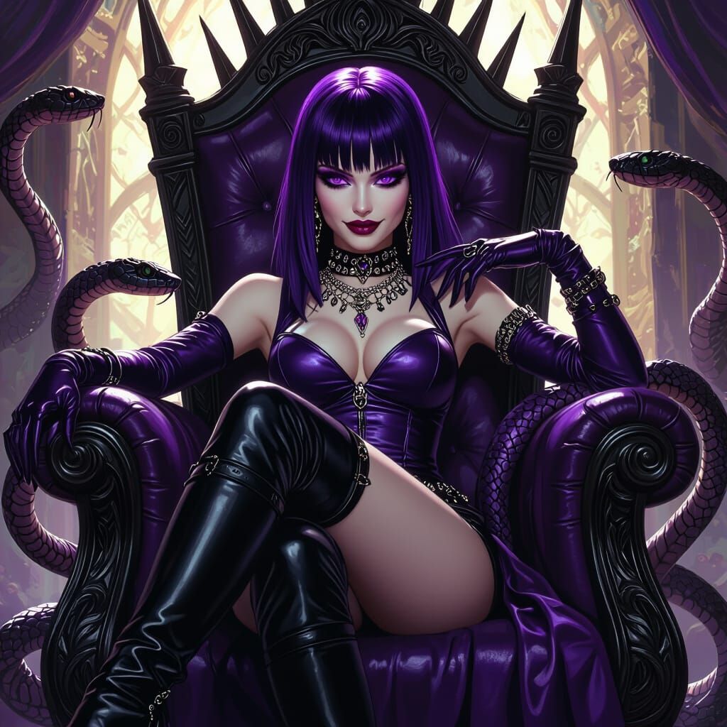 Regal Mistress on Throne in Dark Fantasy Style