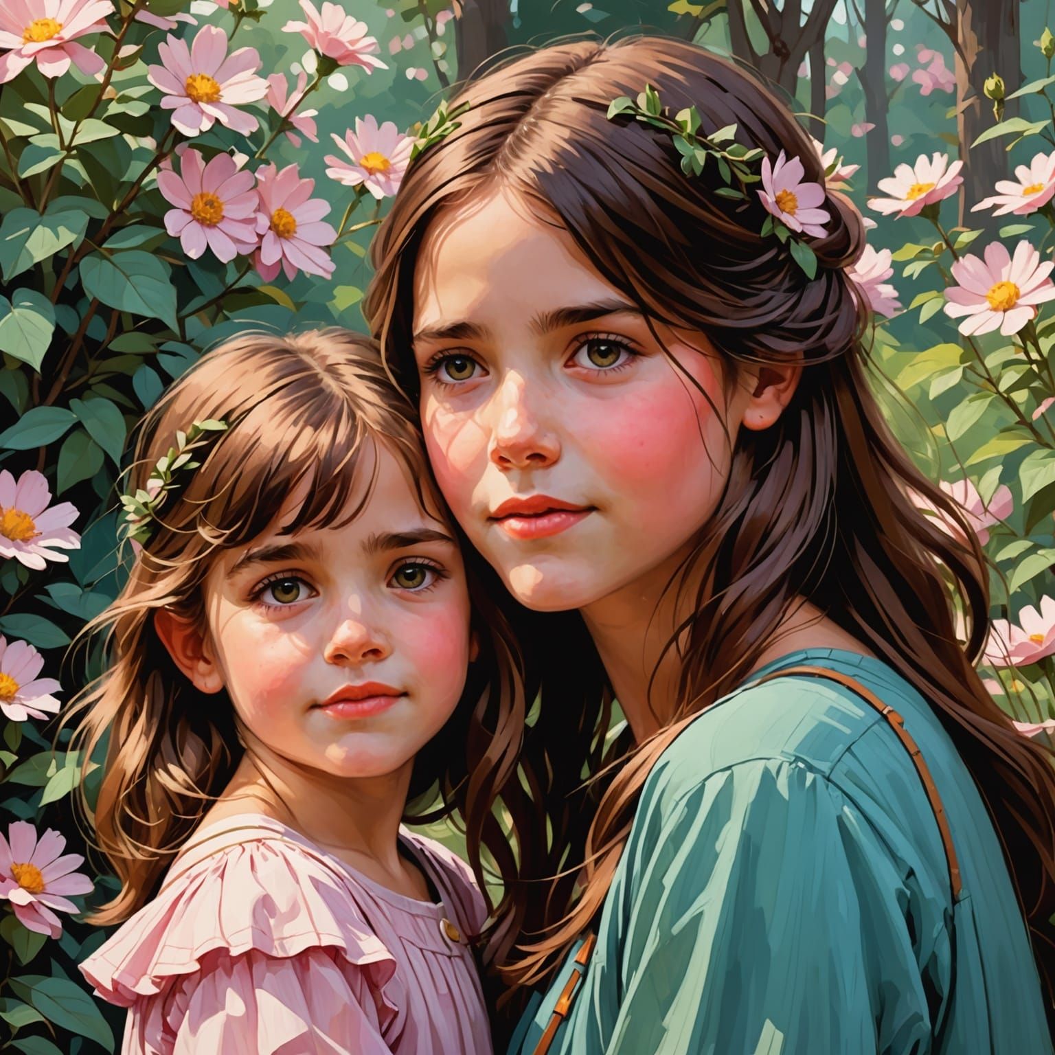 Girl in Colorful Pre-Raphaelite Style Painting