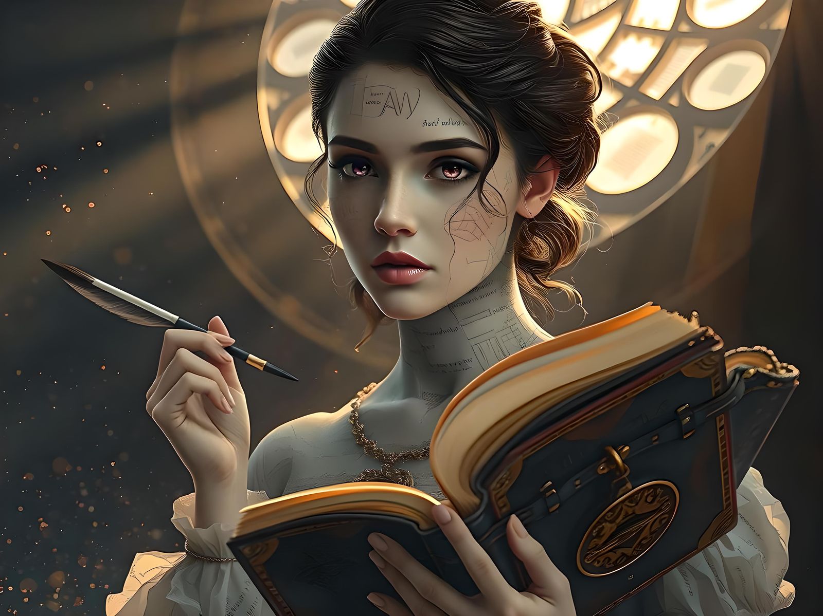 Paper and Ink Woman in Fantasy Library