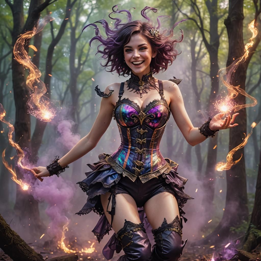 Enchantress Casting Magic in Psychedelic Forest