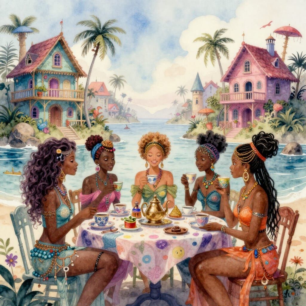 Afro Brazilian OceanPunk Fairies at Solarpunk Tea Party