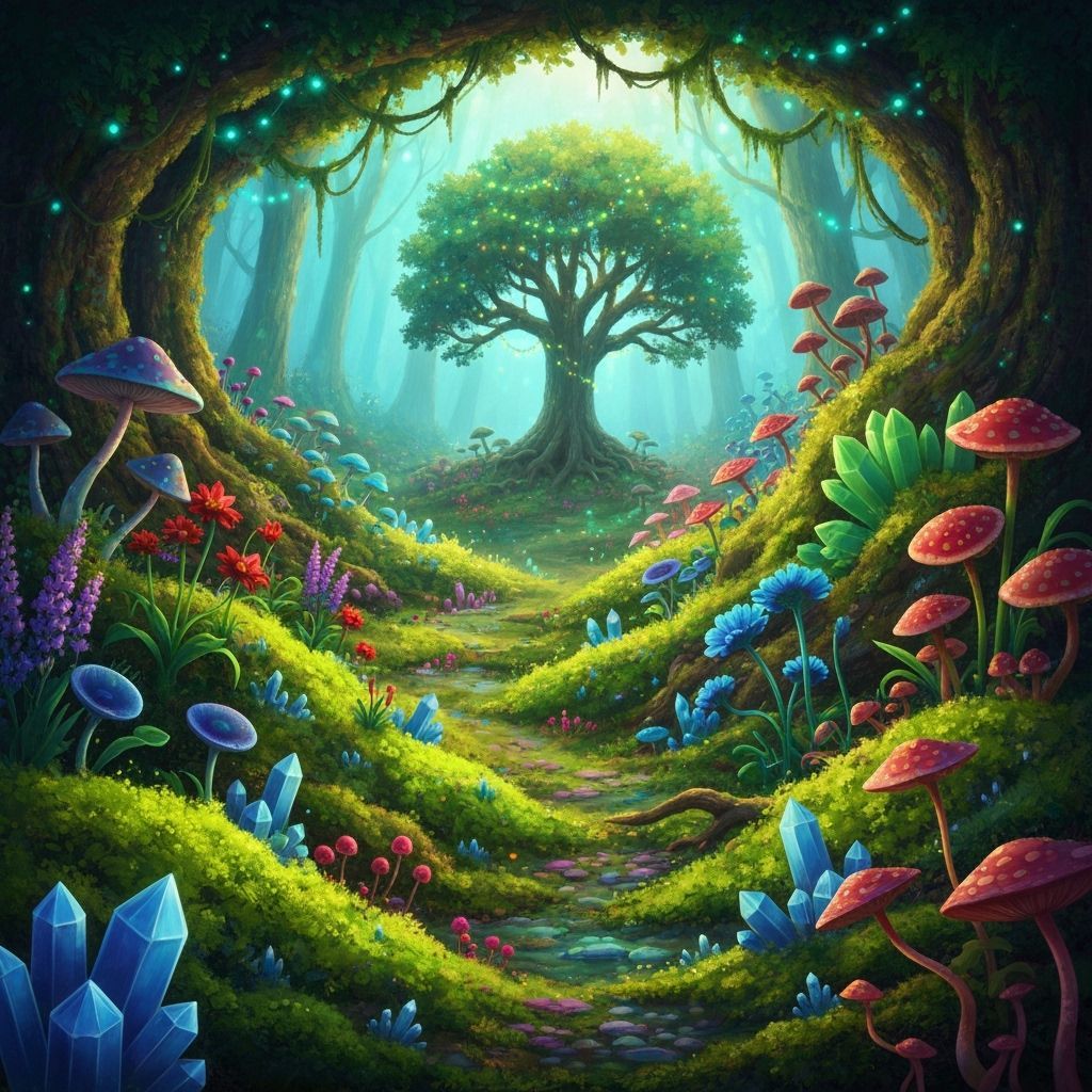 Mystical Banana Witch in Candy Land, Surreal Digital Art