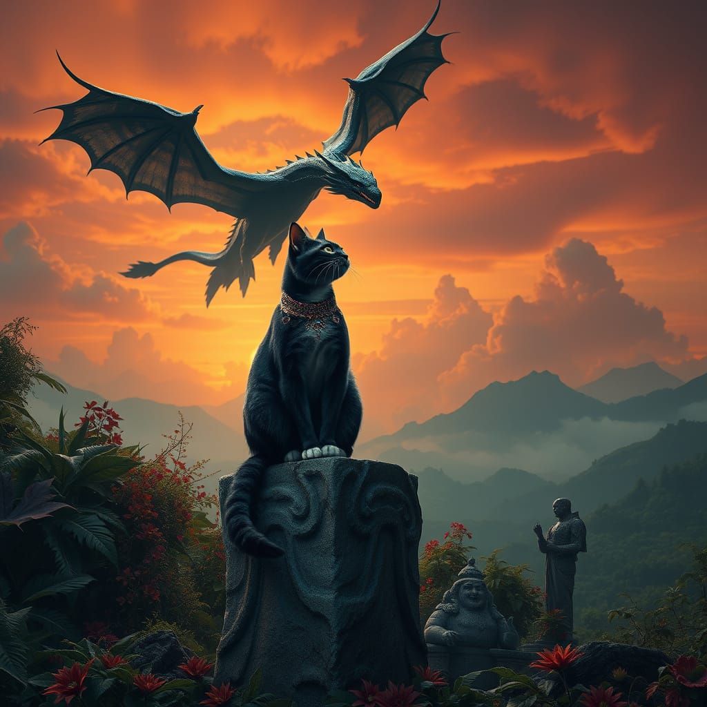 Regal Cat Watches Majestic Black Dragon Soar