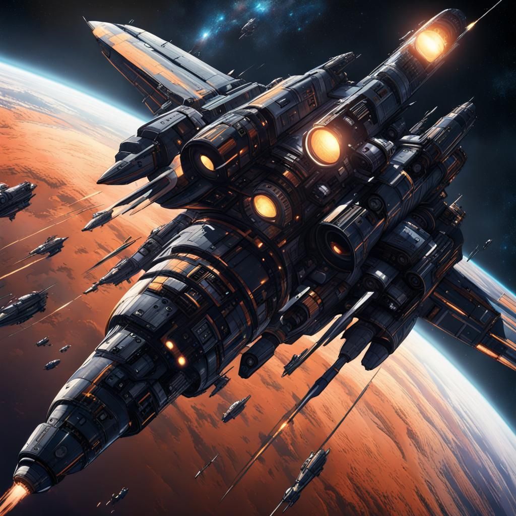 Cosmic Fleet Command in Chris Foss Style