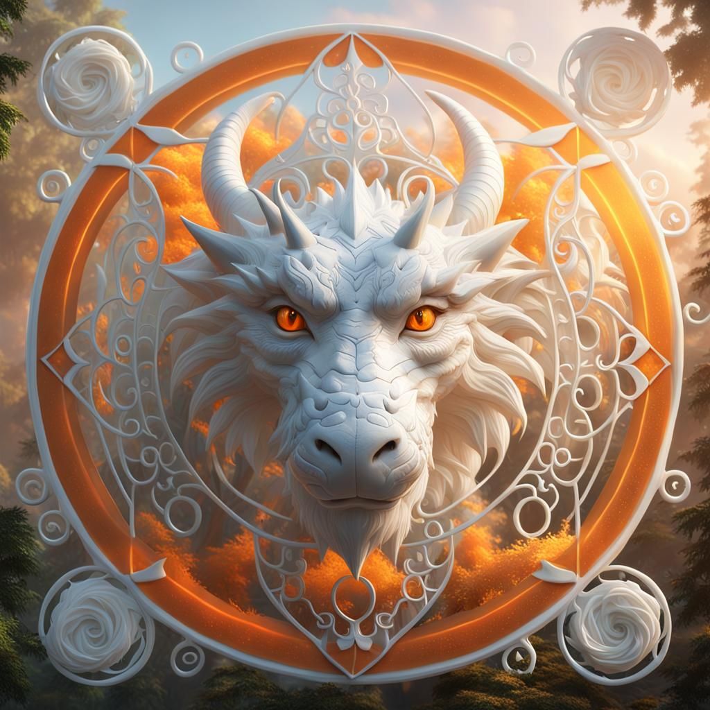 Mystical Orange and White Dragon in Forest