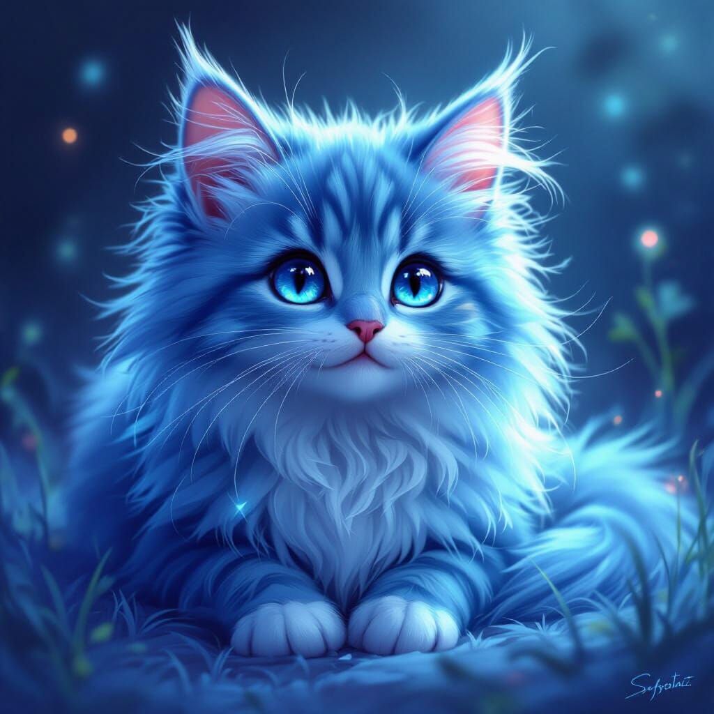 Fluffy Blue Female Cat in Furry Art Style