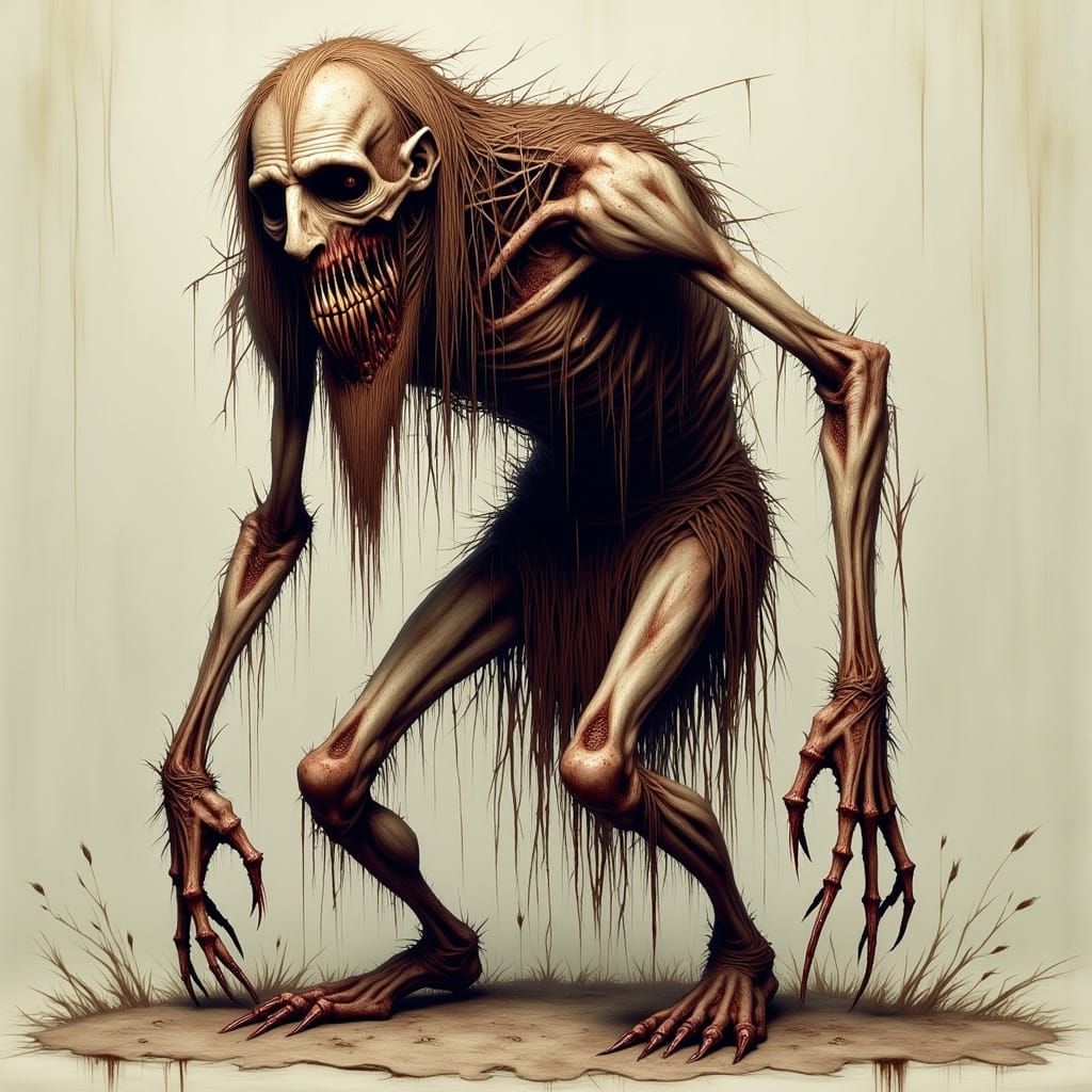 Macabre Creature with Matted Hair and Rotten Teeth