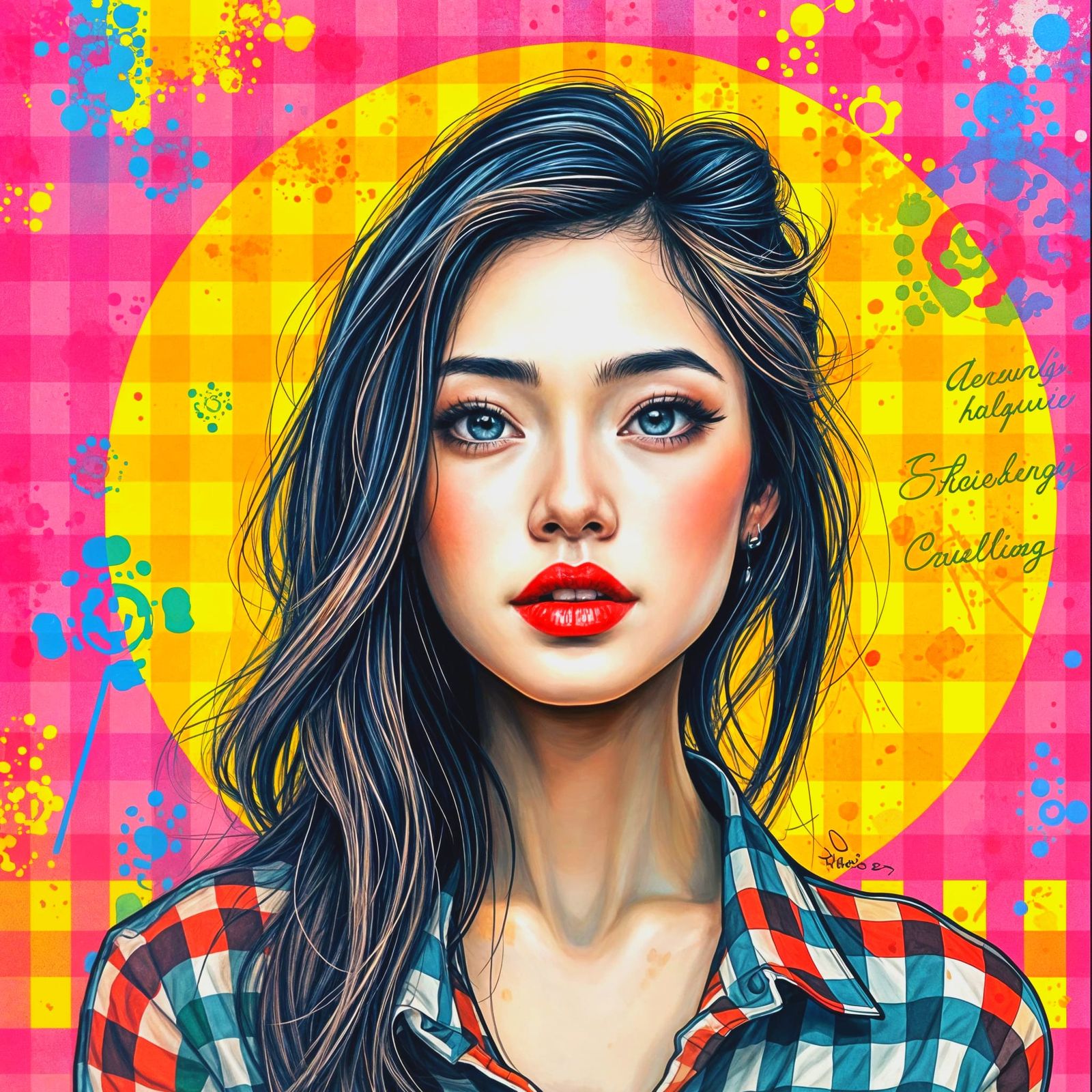 Vibrant Gingham Portrait in Hyper Detailed Realism