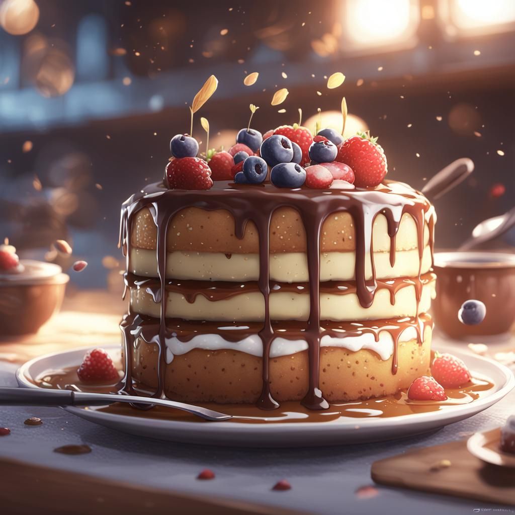 Anime-Style 3D Pudding with Intricate Details