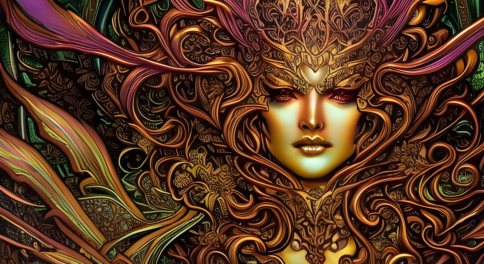 Brass Queen Portrait in Cyberpunk Steampunk Style