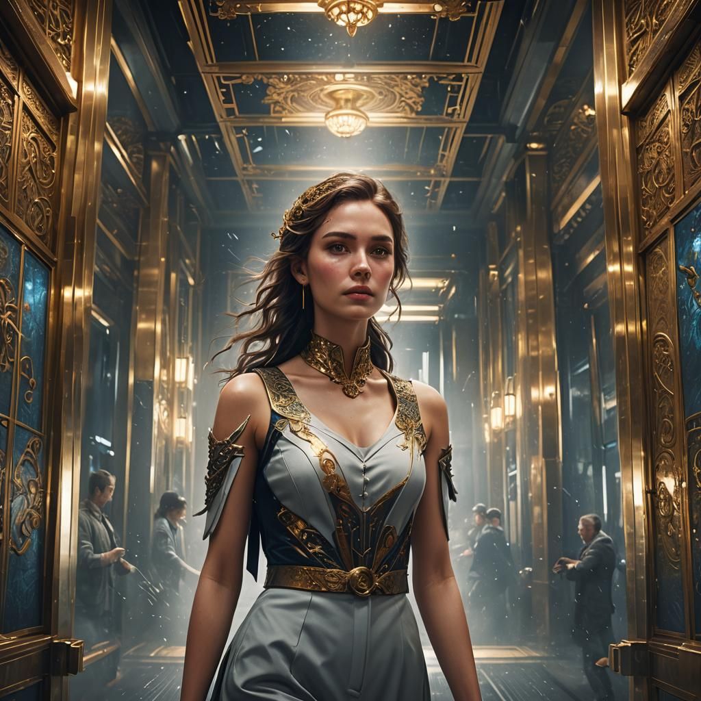 Beautiful Woman in Elevator: Fantasy Concept Art