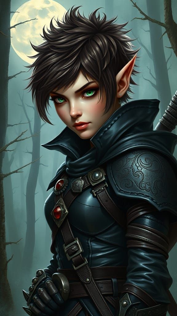 Mysterious Female Gnome Assassin in Dark Fantasy Armor