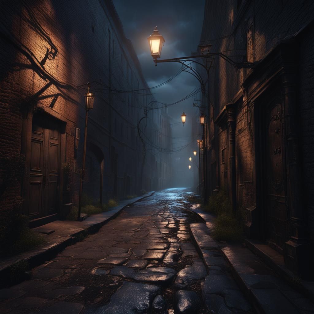 Dark Alleyway with Flickering Lights