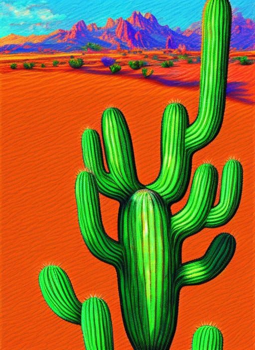 Cactus Cat in Sunny Desert: Digital Art