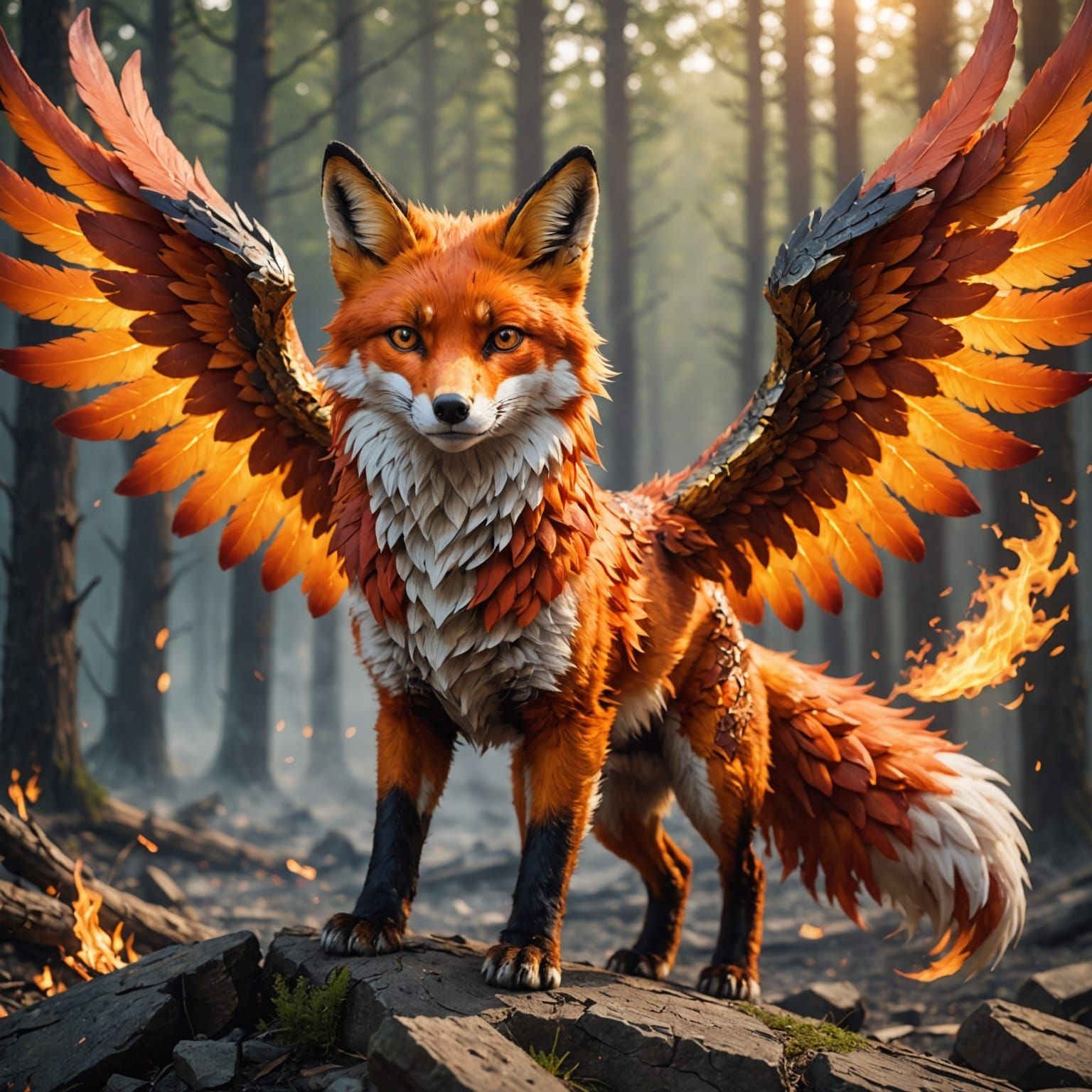 Majestic Fire Fox Soars with Powerful Wingspan