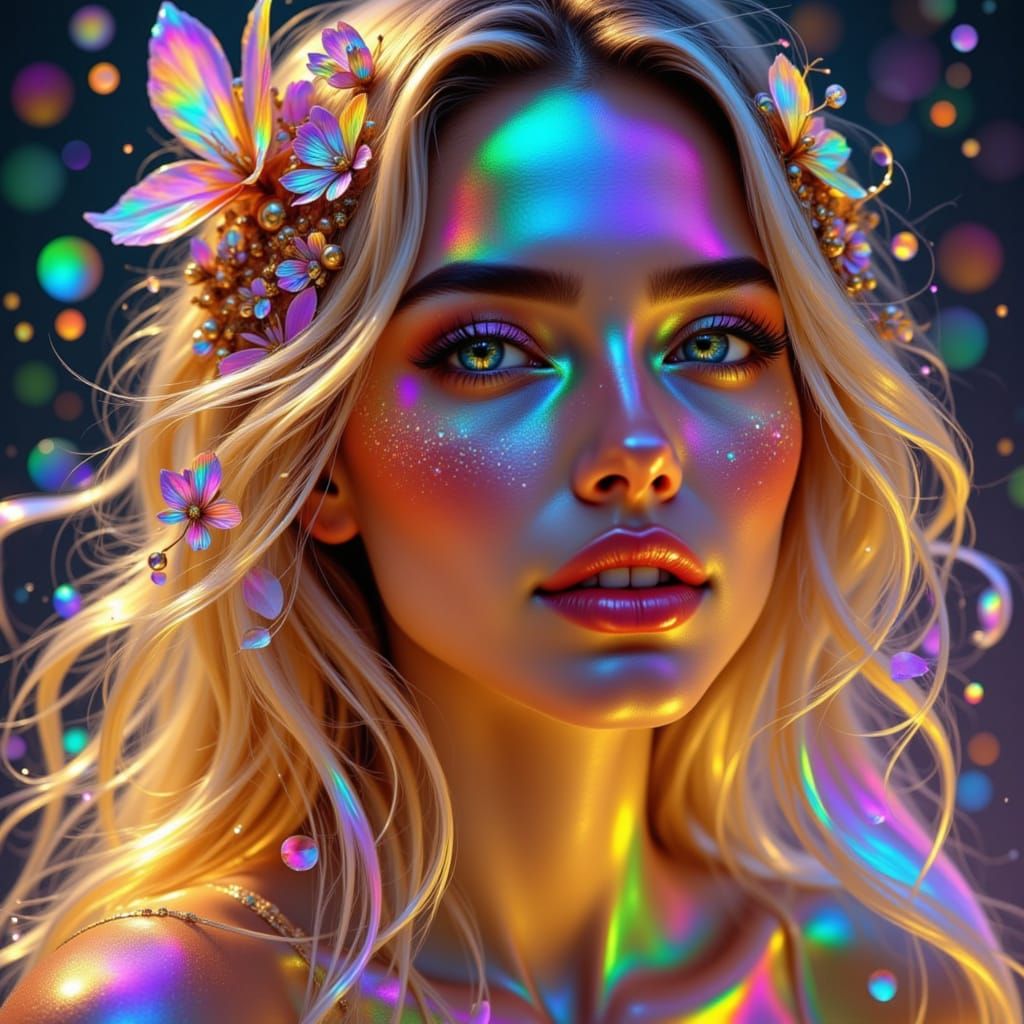 Rainbow Man in Golden Accents Fantasy Art