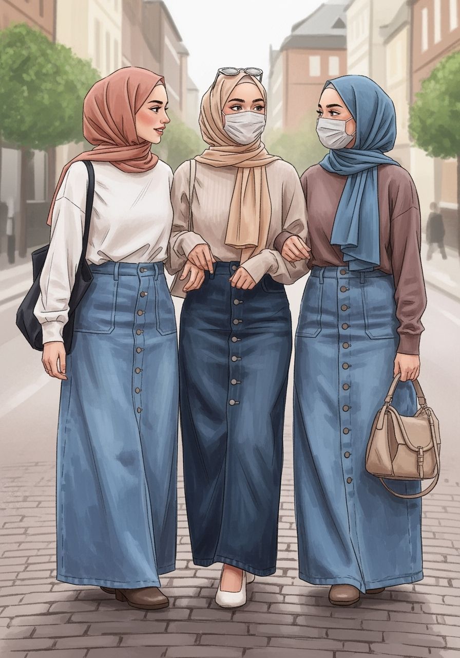 Elegant Danish Women in Hijabs: Digital Oil Painting
