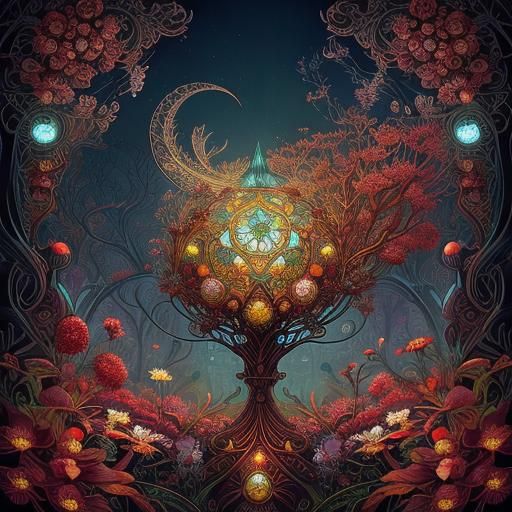 Elegant fantastical mechanic  Herbarium wildflowers berries ...