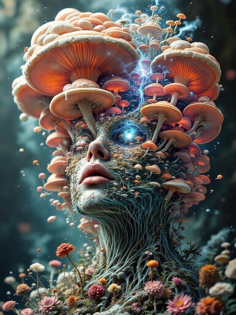 Surrealcore Schematic of a Whimsical Fairy Head Mushroom