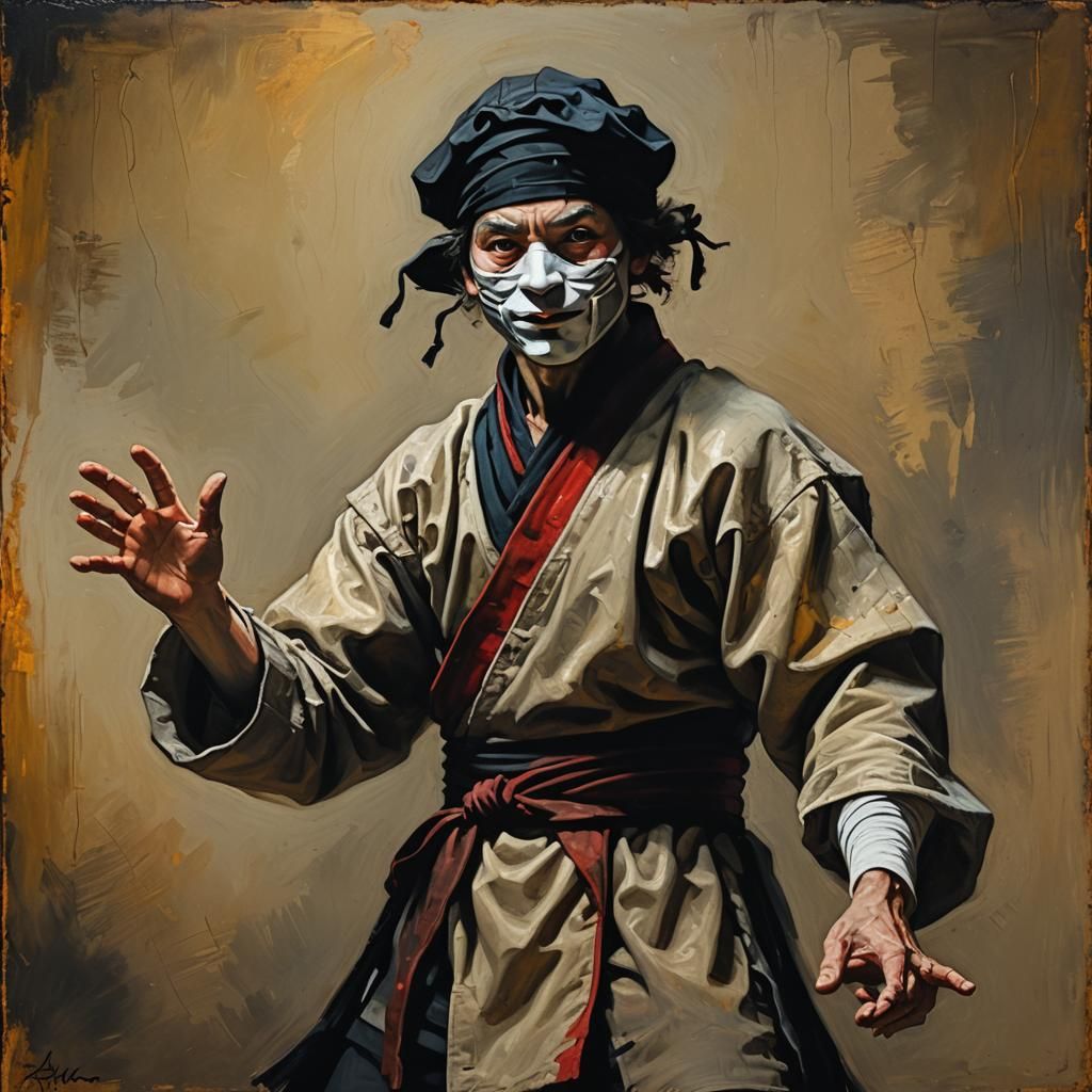 Ninja Mime in Dramatic Rembrandt-esque Oil Painting