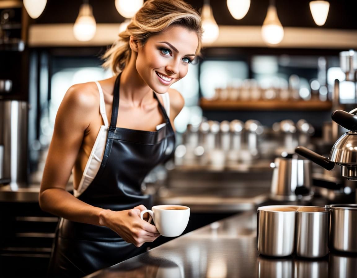 Barista Extends Coffee Cup in Extreme Close-Up