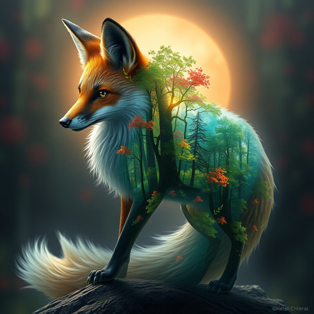 Fox with Forest Interior: Detailed Matte Painting