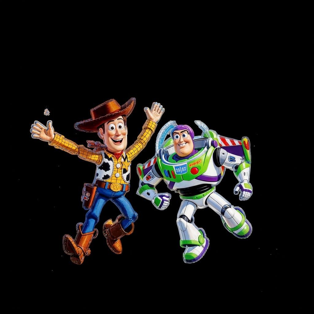 Woody and Buzz Flying Amidst Fireworks