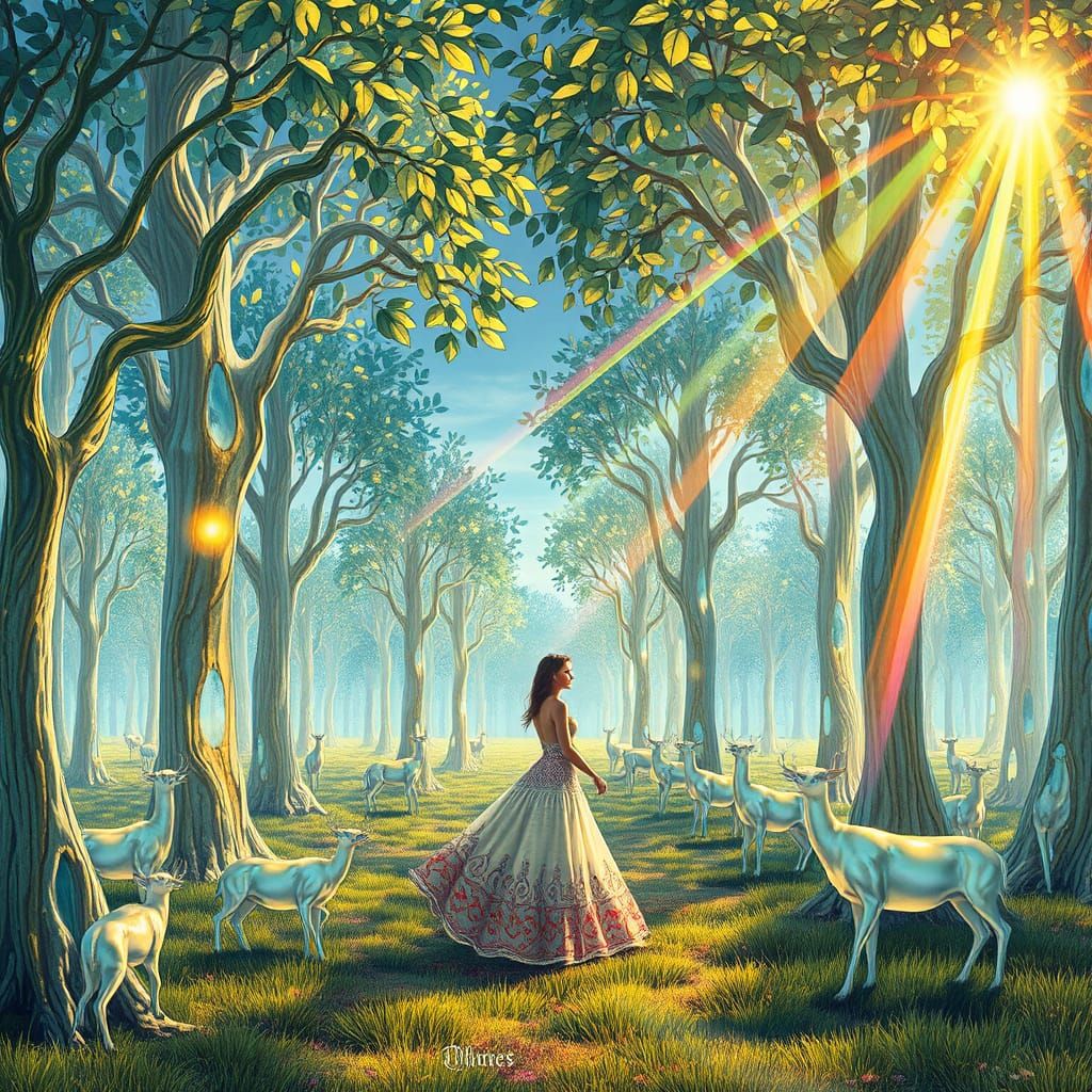 Woman in Crystal Forest, Art Nouveau Style