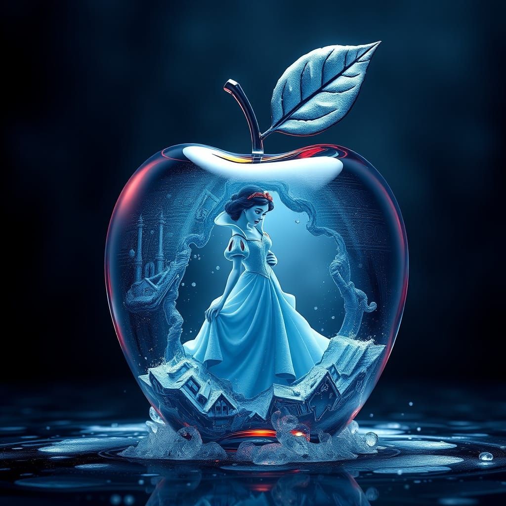 Dark Disney Glass Apple with Snow White Inside in Fantasy Ar...