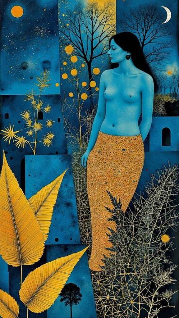 Cyberpunk Nature Scene in Cool Blues and Copper